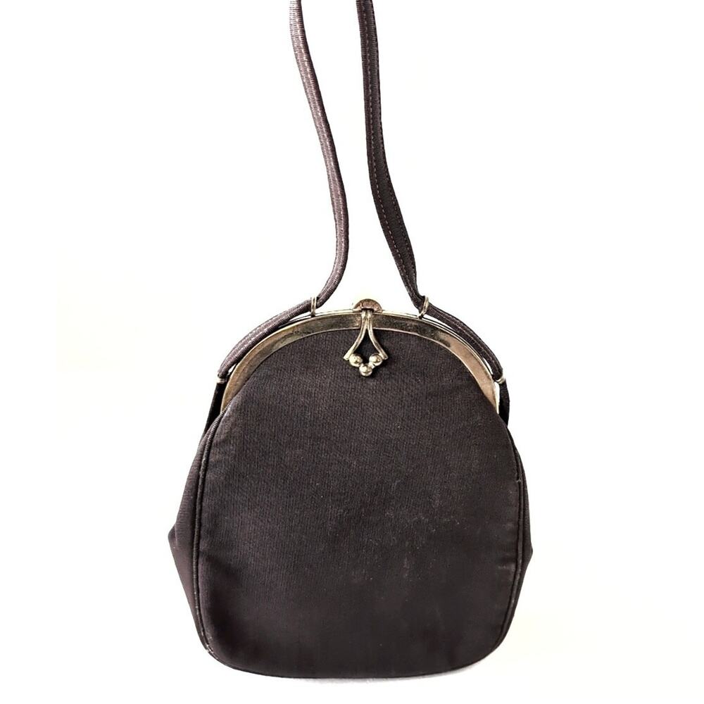 Vintage Mel-Ton brown fabric handbag/purse with gold tone metal frame